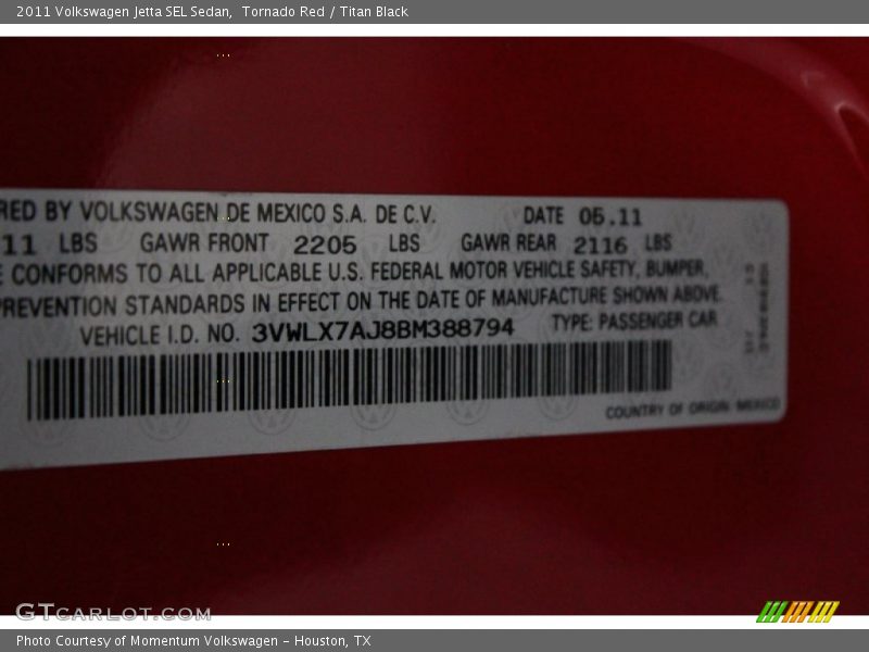 Tornado Red / Titan Black 2011 Volkswagen Jetta SEL Sedan