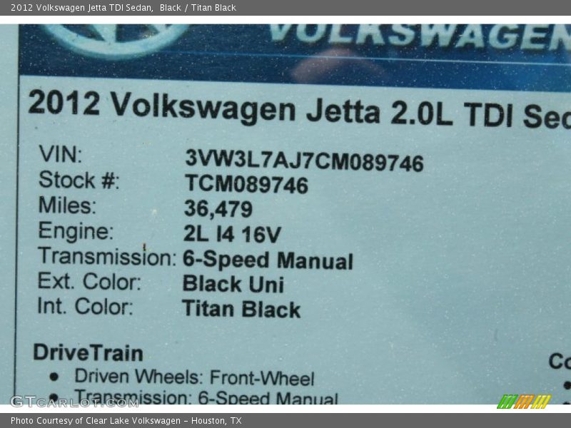 Black / Titan Black 2012 Volkswagen Jetta TDI Sedan