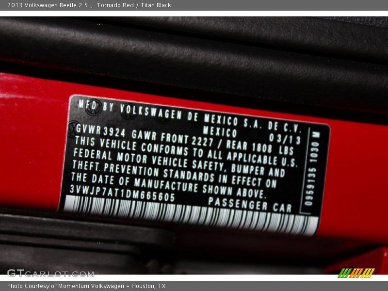 Tornado Red / Titan Black 2013 Volkswagen Beetle 2.5L