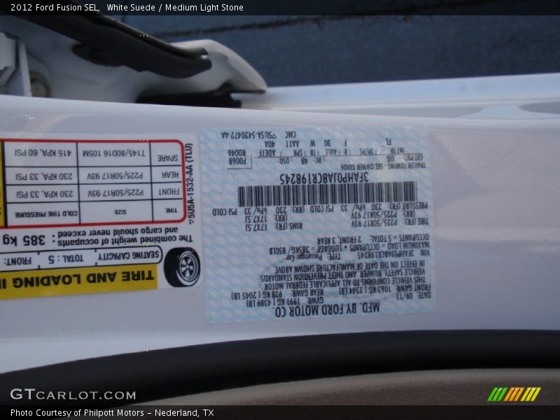 White Suede / Medium Light Stone 2012 Ford Fusion SEL