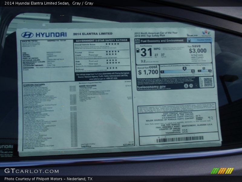 Gray / Gray 2014 Hyundai Elantra Limited Sedan