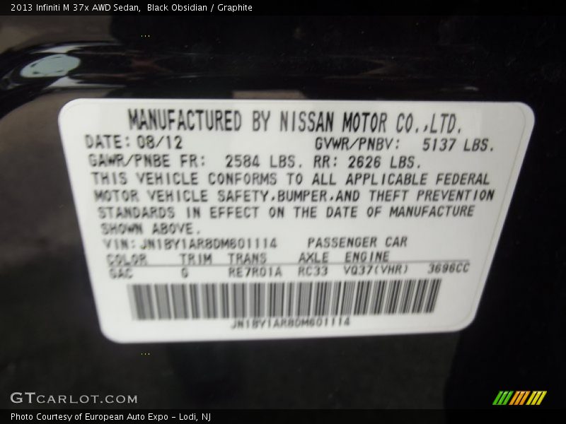 Black Obsidian / Graphite 2013 Infiniti M 37x AWD Sedan
