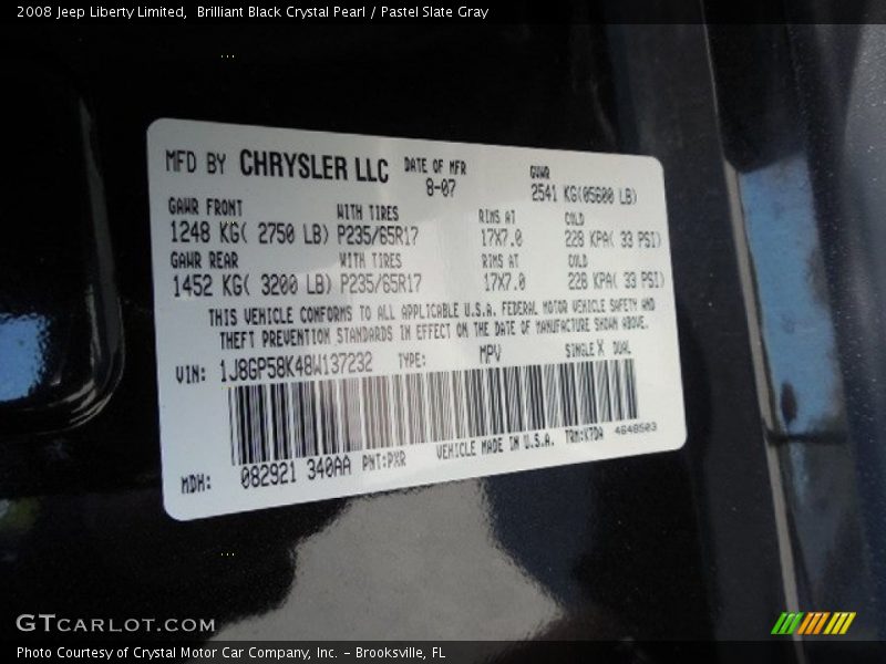 Brilliant Black Crystal Pearl / Pastel Slate Gray 2008 Jeep Liberty Limited