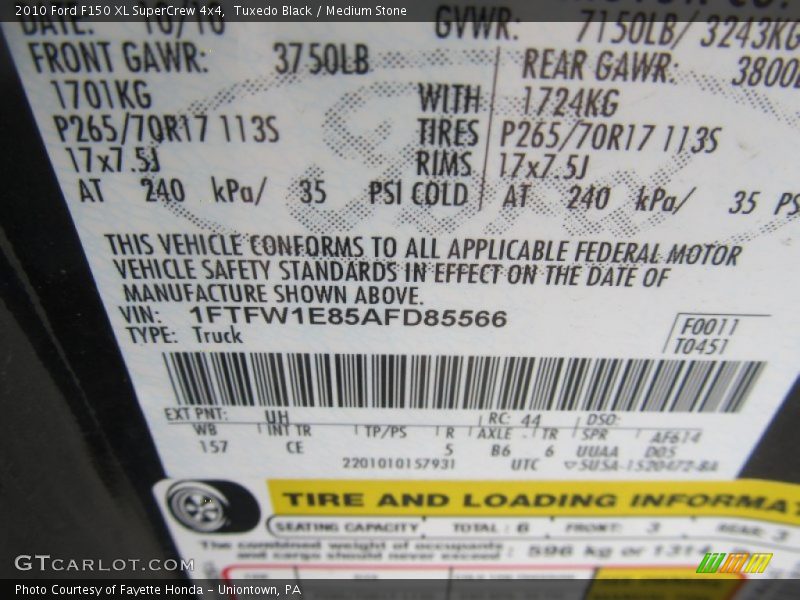 Tuxedo Black / Medium Stone 2010 Ford F150 XL SuperCrew 4x4