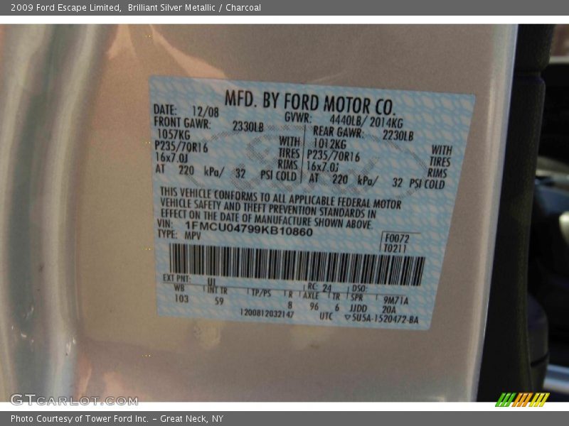 Brilliant Silver Metallic / Charcoal 2009 Ford Escape Limited