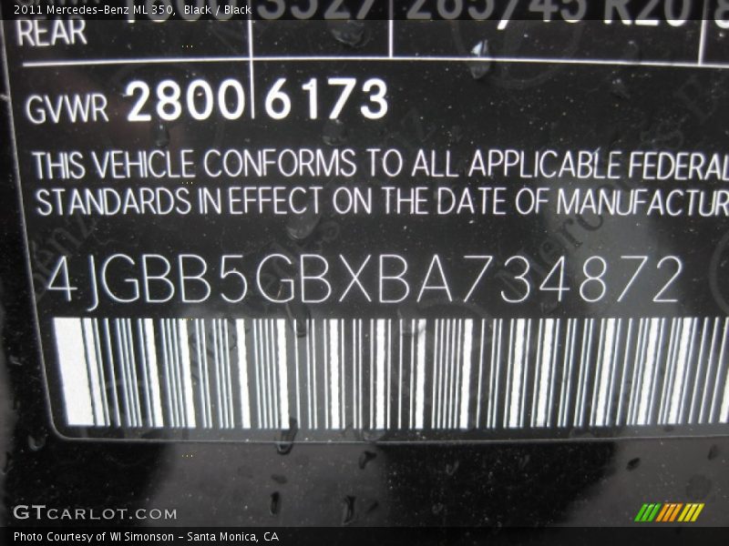 Black / Black 2011 Mercedes-Benz ML 350