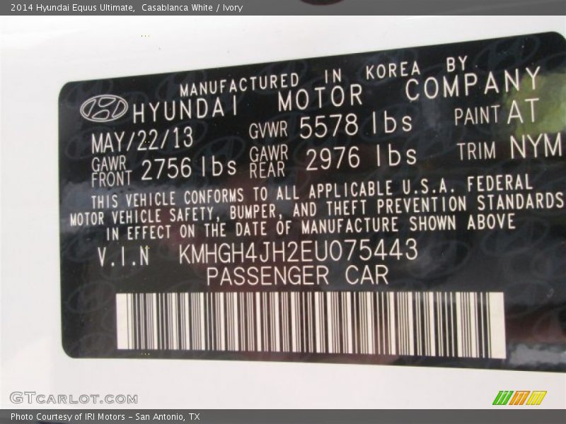 Casablanca White / Ivory 2014 Hyundai Equus Ultimate