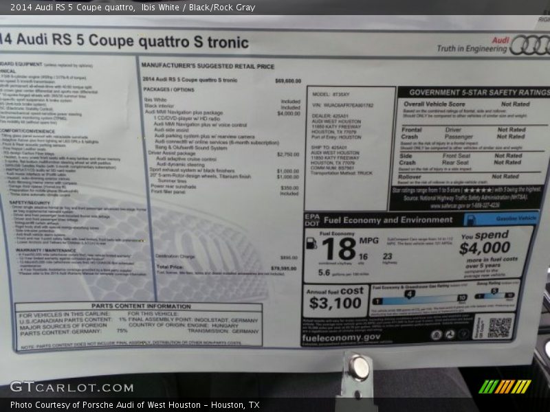 Ibis White / Black/Rock Gray 2014 Audi RS 5 Coupe quattro