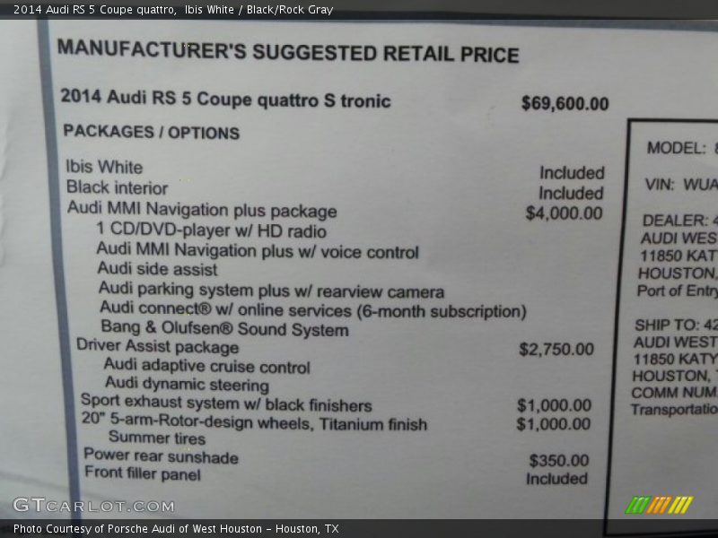 Ibis White / Black/Rock Gray 2014 Audi RS 5 Coupe quattro