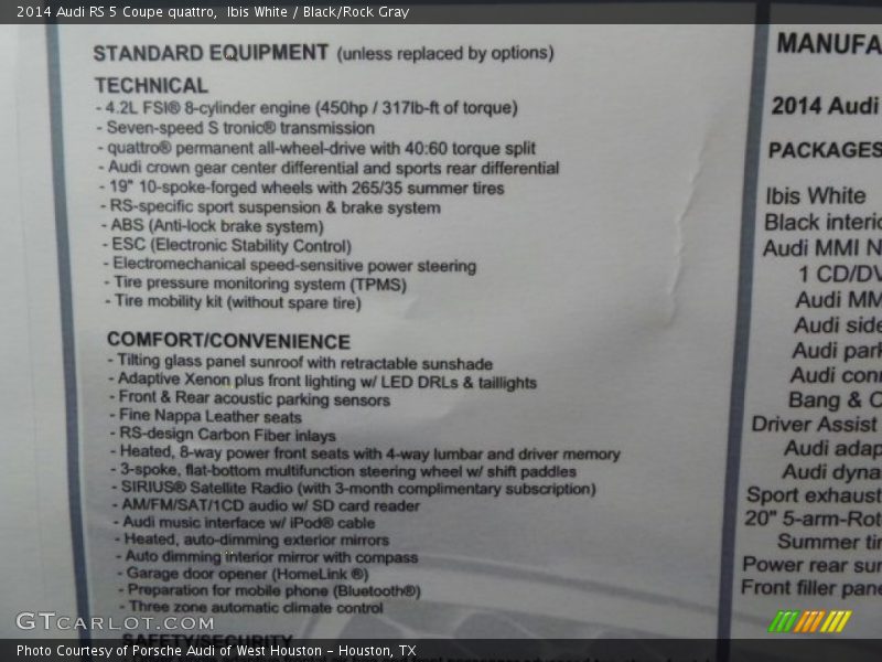 Ibis White / Black/Rock Gray 2014 Audi RS 5 Coupe quattro