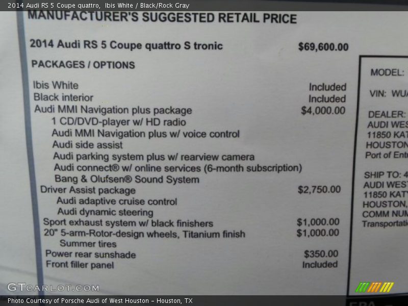 Ibis White / Black/Rock Gray 2014 Audi RS 5 Coupe quattro