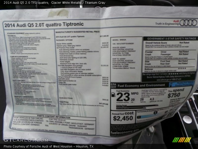  2014 Q5 2.0 TFSI quattro Window Sticker