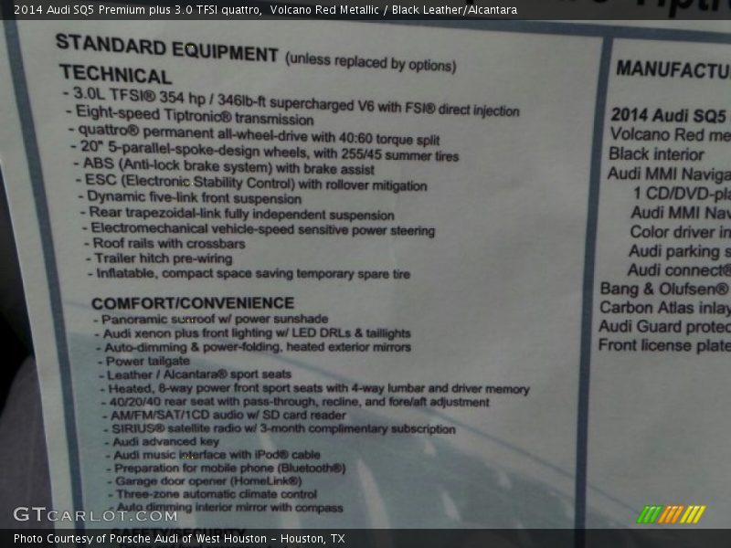  2014 SQ5 Premium plus 3.0 TFSI quattro Window Sticker