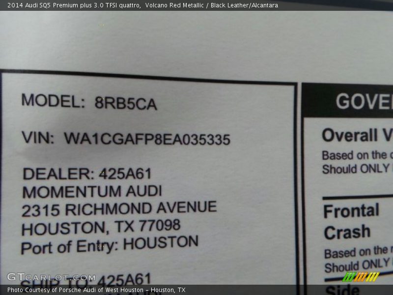 Volcano Red Metallic / Black Leather/Alcantara 2014 Audi SQ5 Premium plus 3.0 TFSI quattro