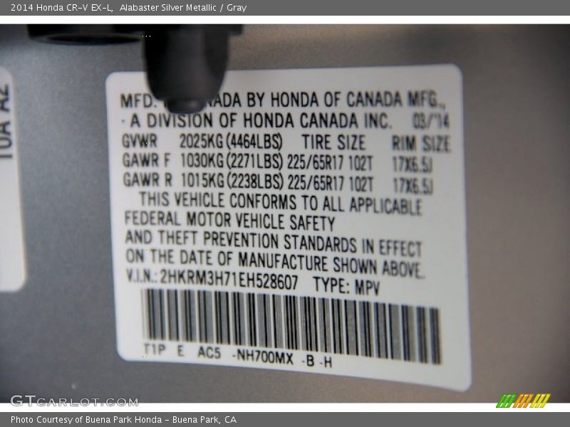 Alabaster Silver Metallic / Gray 2014 Honda CR-V EX-L