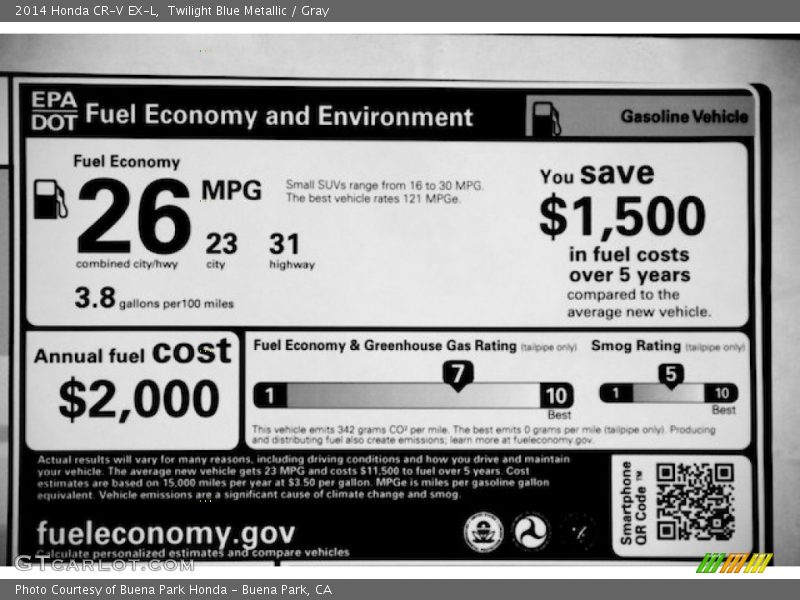 Twilight Blue Metallic / Gray 2014 Honda CR-V EX-L