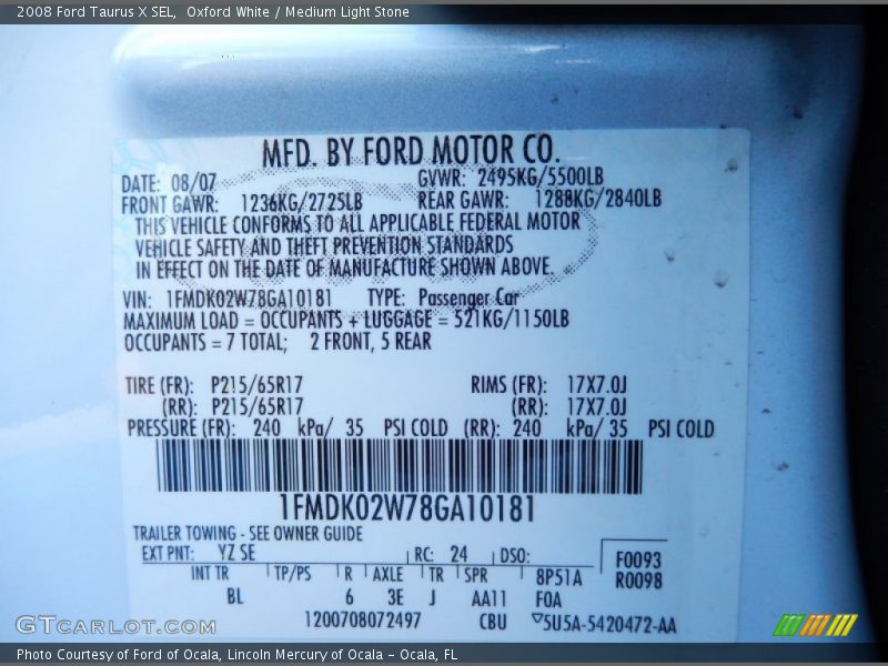 Oxford White / Medium Light Stone 2008 Ford Taurus X SEL