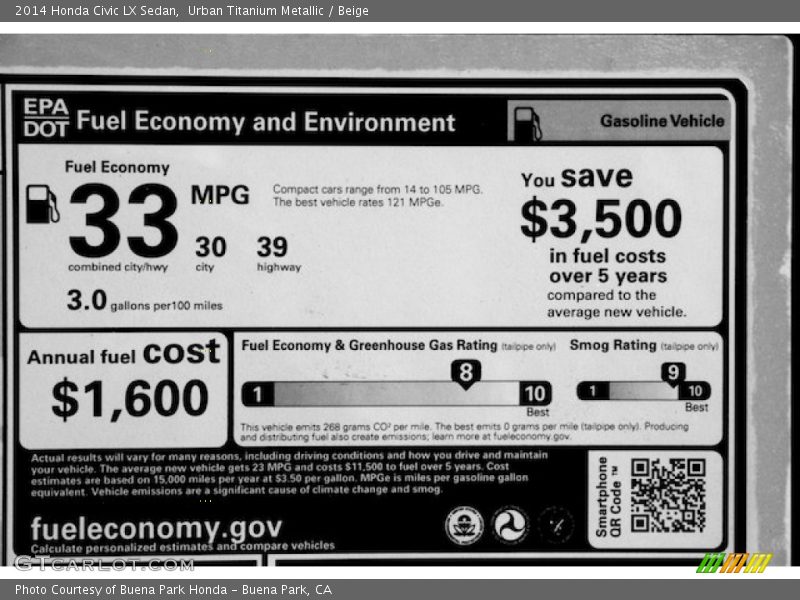 Urban Titanium Metallic / Beige 2014 Honda Civic LX Sedan