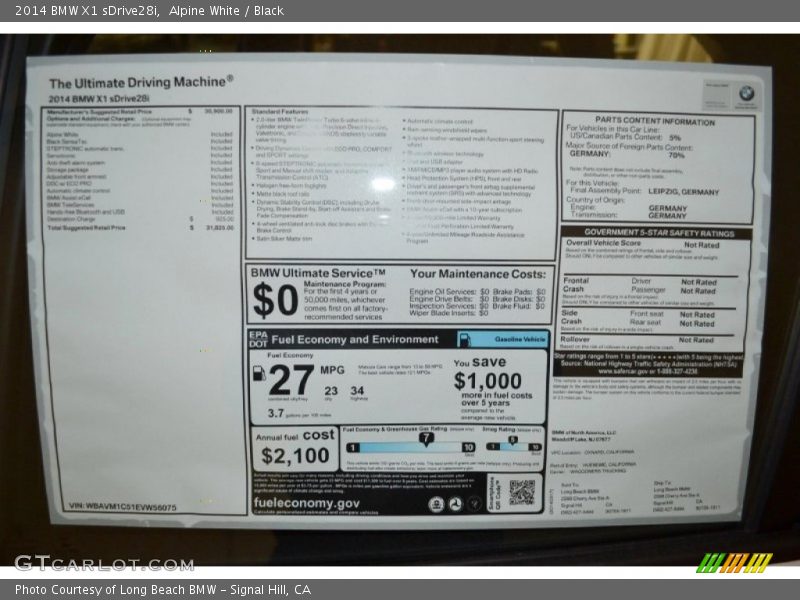 Alpine White / Black 2014 BMW X1 sDrive28i
