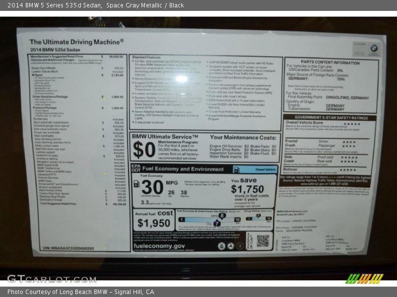 Space Gray Metallic / Black 2014 BMW 5 Series 535d Sedan