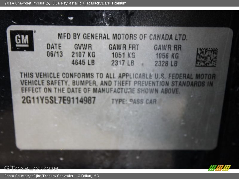 Blue Ray Metallic / Jet Black/Dark Titanium 2014 Chevrolet Impala LS