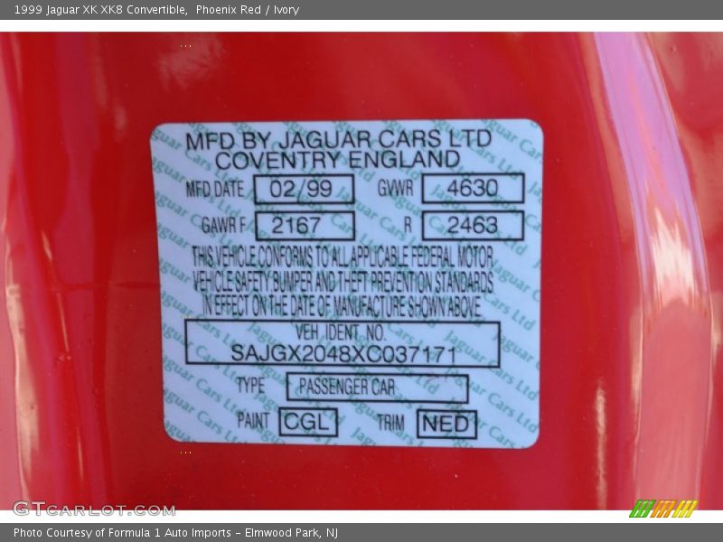 Phoenix Red / Ivory 1999 Jaguar XK XK8 Convertible