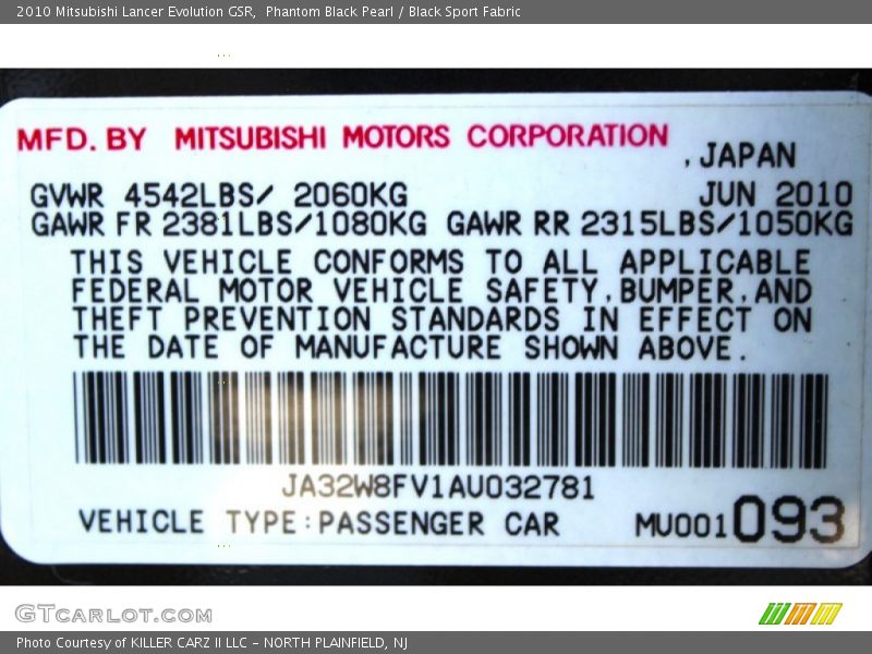 Phantom Black Pearl / Black Sport Fabric 2010 Mitsubishi Lancer Evolution GSR
