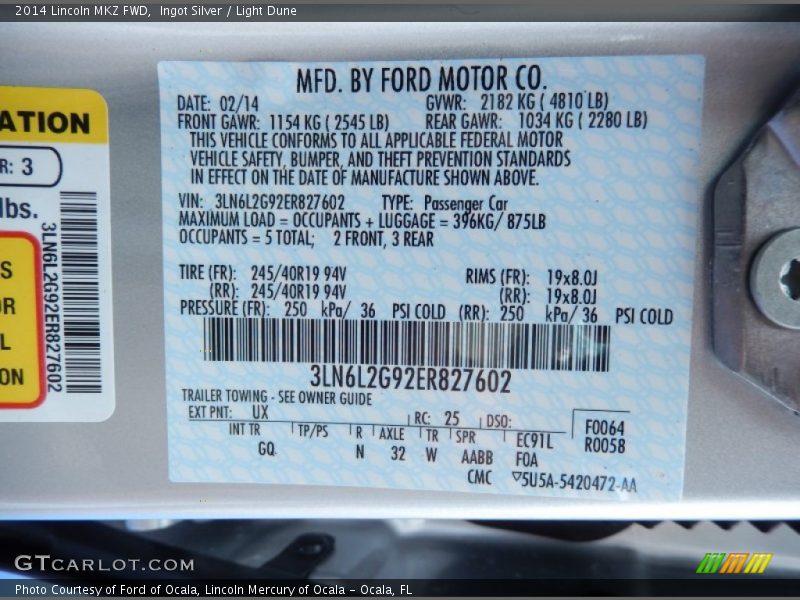 Ingot Silver / Light Dune 2014 Lincoln MKZ FWD