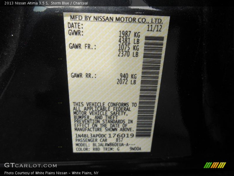 Storm Blue / Charcoal 2013 Nissan Altima 3.5 S