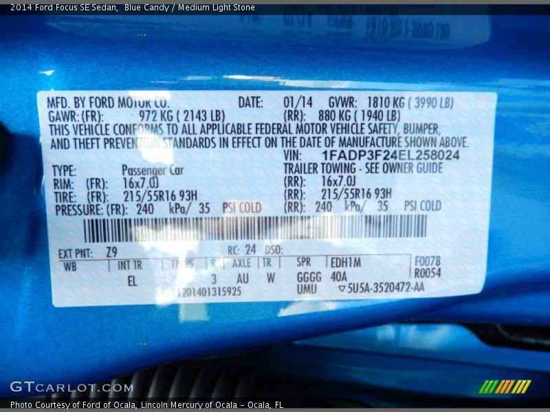 Blue Candy / Medium Light Stone 2014 Ford Focus SE Sedan