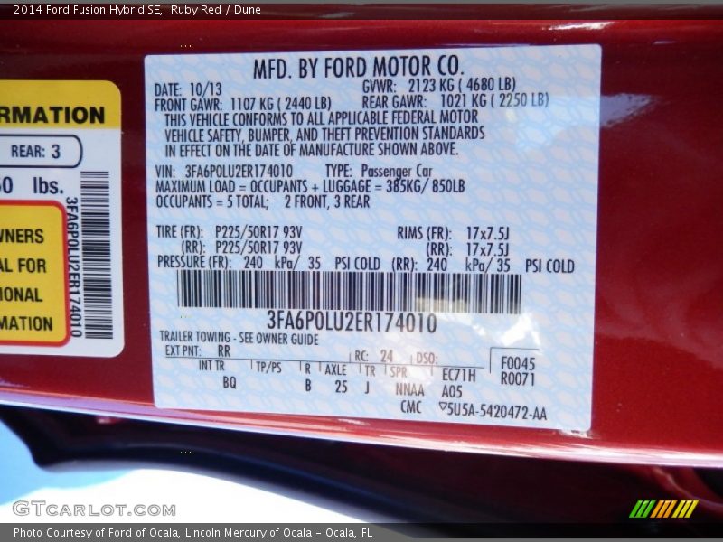 Ruby Red / Dune 2014 Ford Fusion Hybrid SE