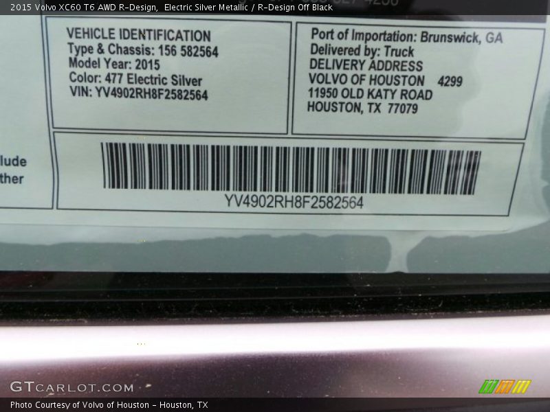Electric Silver Metallic / R-Design Off Black 2015 Volvo XC60 T6 AWD R-Design