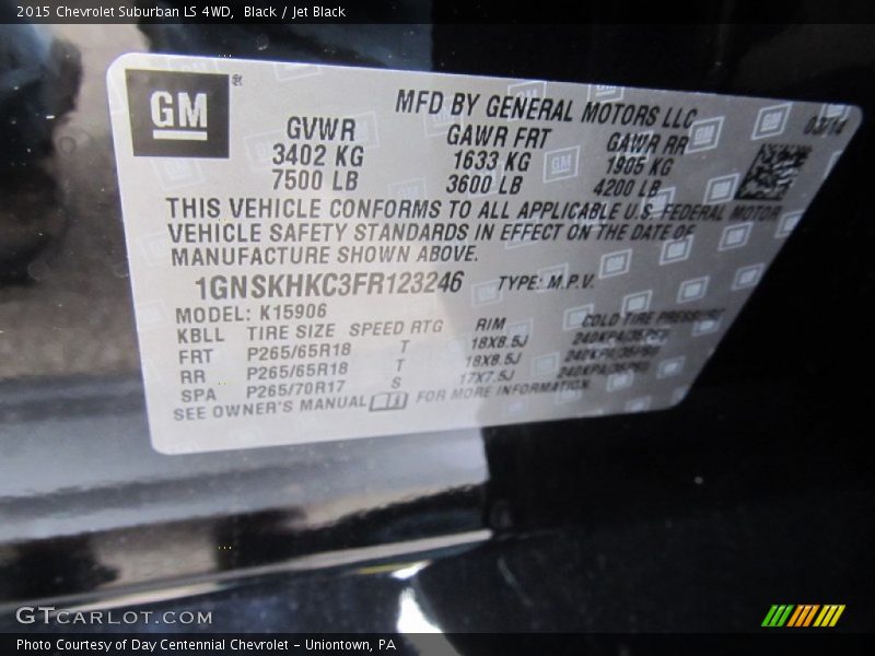 Black / Jet Black 2015 Chevrolet Suburban LS 4WD