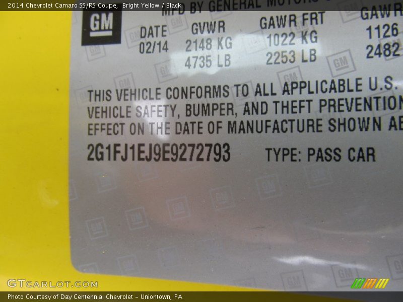Bright Yellow / Black 2014 Chevrolet Camaro SS/RS Coupe