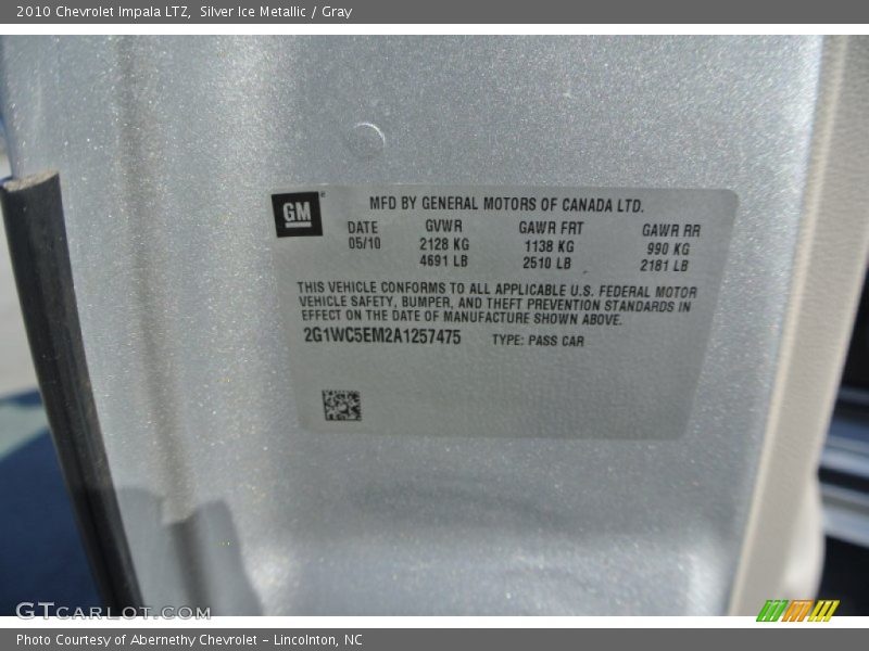 Silver Ice Metallic / Gray 2010 Chevrolet Impala LTZ