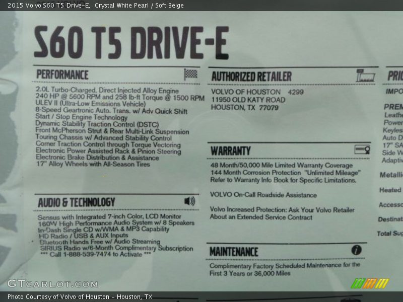 Crystal White Pearl / Soft Beige 2015 Volvo S60 T5 Drive-E