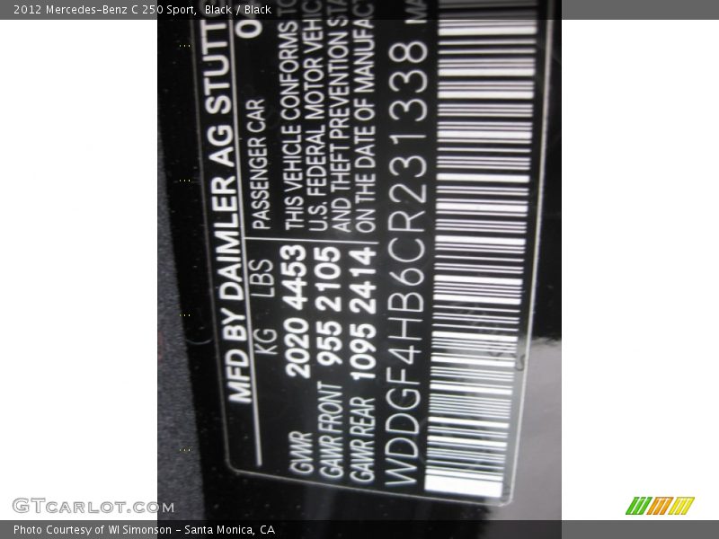 Black / Black 2012 Mercedes-Benz C 250 Sport