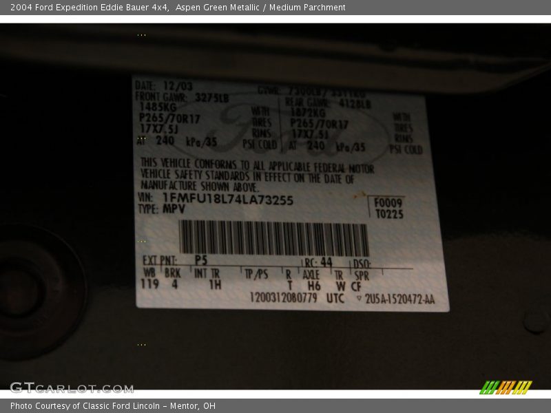 Aspen Green Metallic / Medium Parchment 2004 Ford Expedition Eddie Bauer 4x4