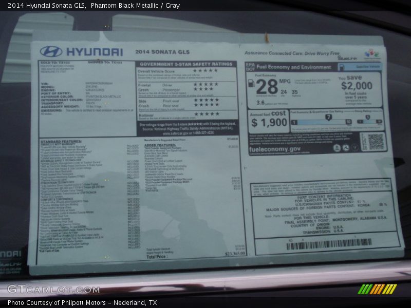 Phantom Black Metallic / Gray 2014 Hyundai Sonata GLS