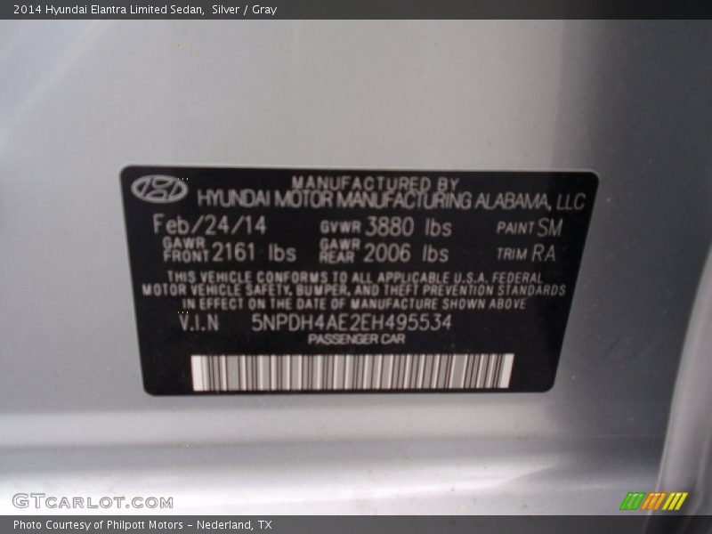 Silver / Gray 2014 Hyundai Elantra Limited Sedan