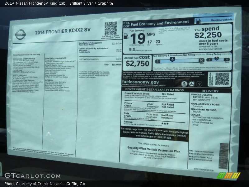  2014 Frontier SV King Cab Window Sticker