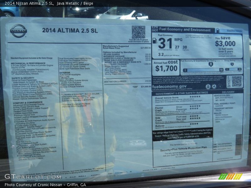  2014 Altima 2.5 SL Window Sticker