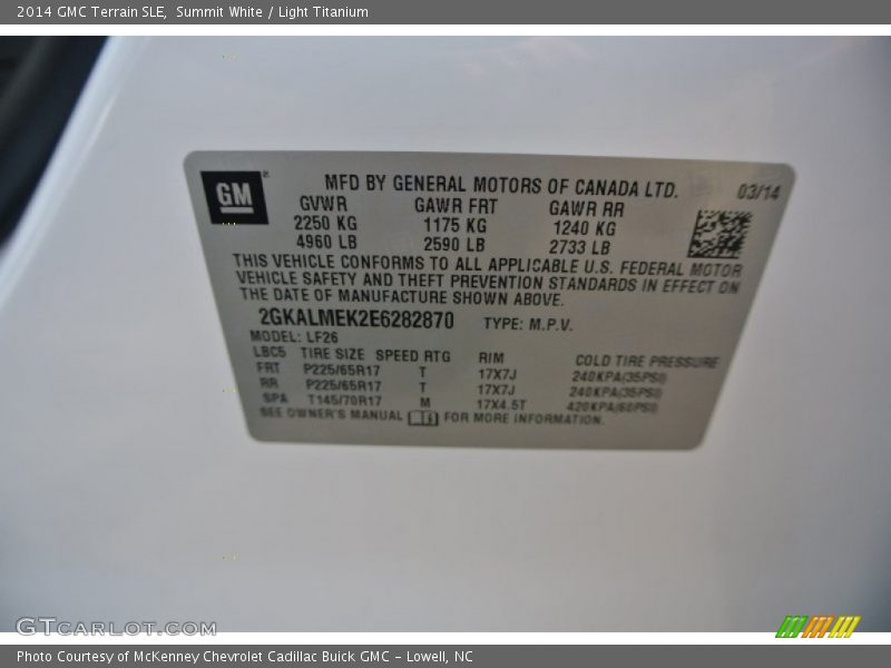 Summit White / Light Titanium 2014 GMC Terrain SLE
