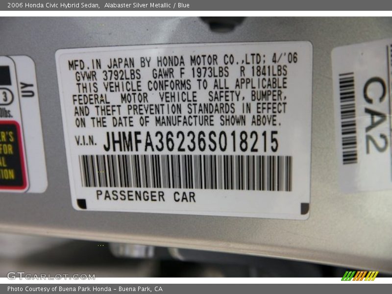 Alabaster Silver Metallic / Blue 2006 Honda Civic Hybrid Sedan