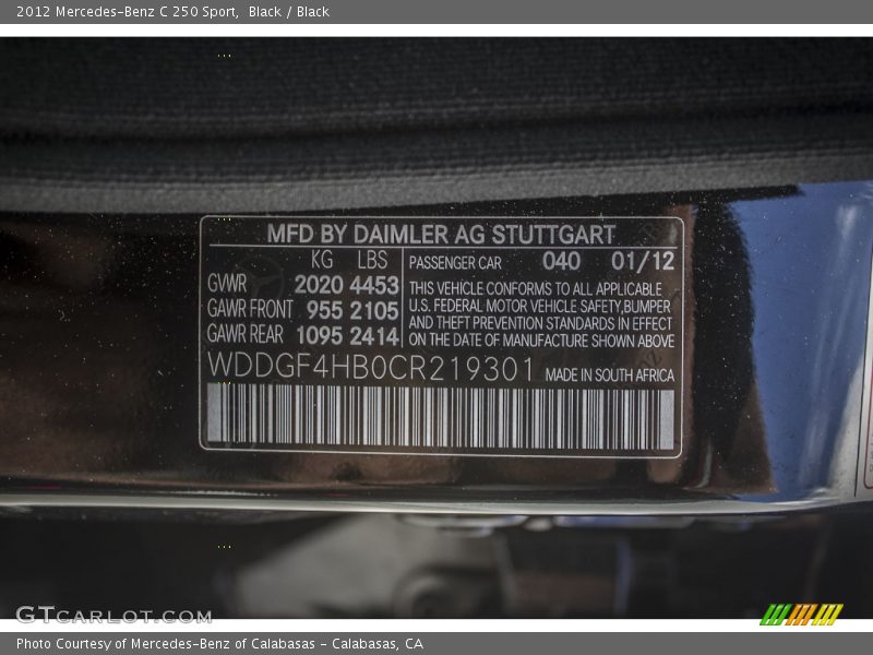 Black / Black 2012 Mercedes-Benz C 250 Sport
