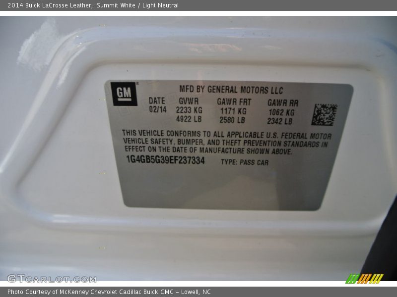 Summit White / Light Neutral 2014 Buick LaCrosse Leather