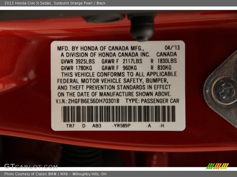 Sunburst Orange Pearl / Black 2013 Honda Civic Si Sedan
