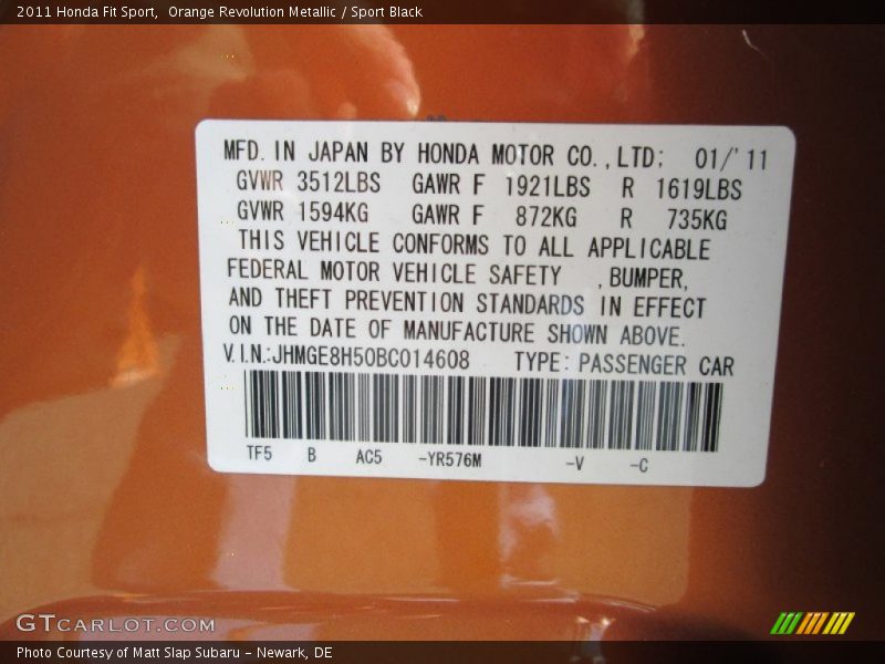 Orange Revolution Metallic / Sport Black 2011 Honda Fit Sport