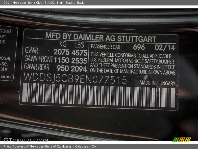 2014 CLA 45 AMG Night Black Color Code 696