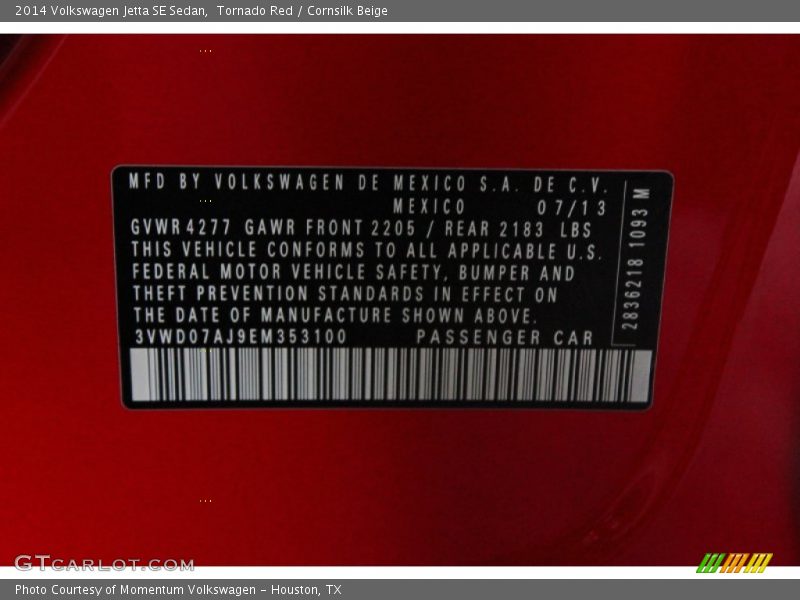 Tornado Red / Cornsilk Beige 2014 Volkswagen Jetta SE Sedan